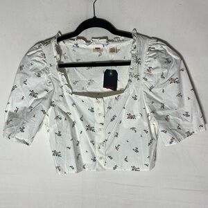 Levi’s Joelle Floral White Cropped Button Up Blouse M